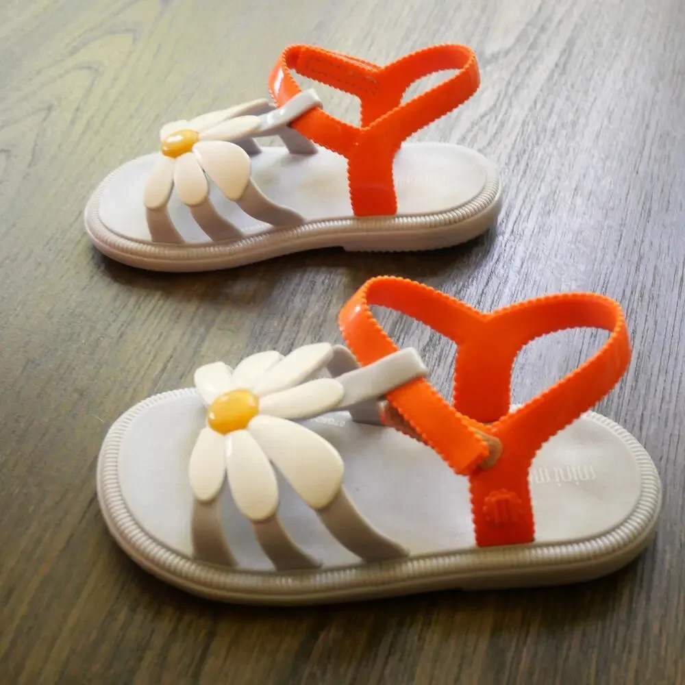 Mini Melissa Hip Bloomy Sandals Baby Girl Size 9 White Gray Orange
